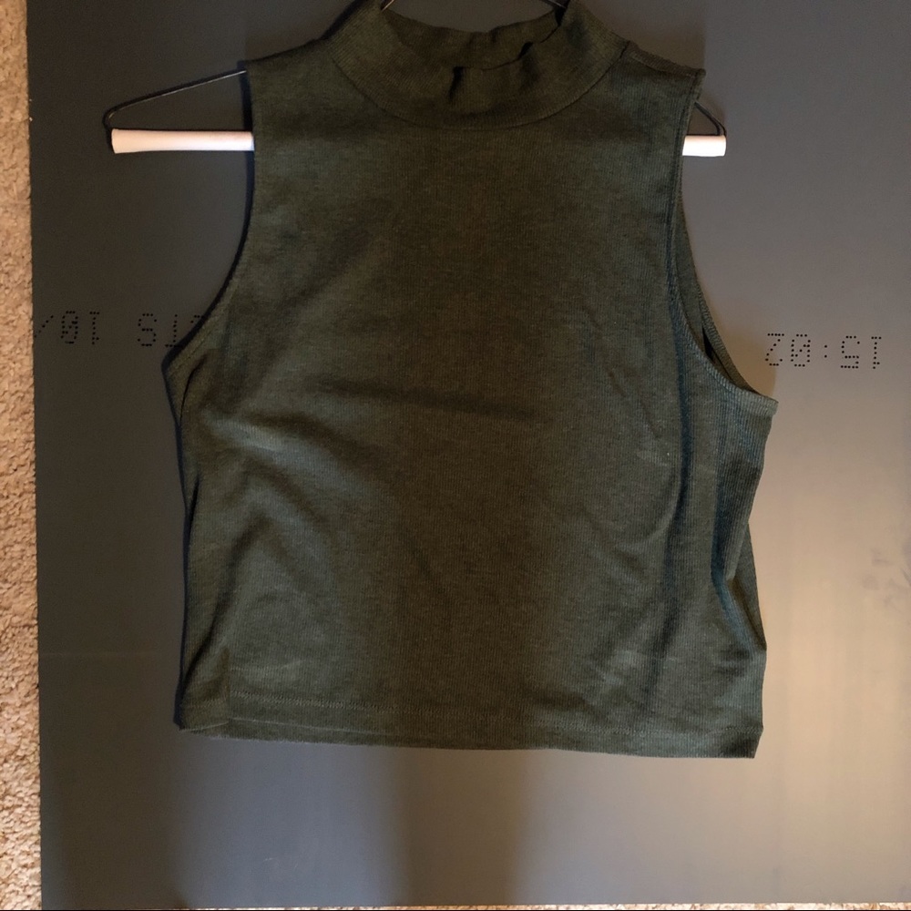 H&M Army Green Mock Turtleneck Sleeveless Crop Top